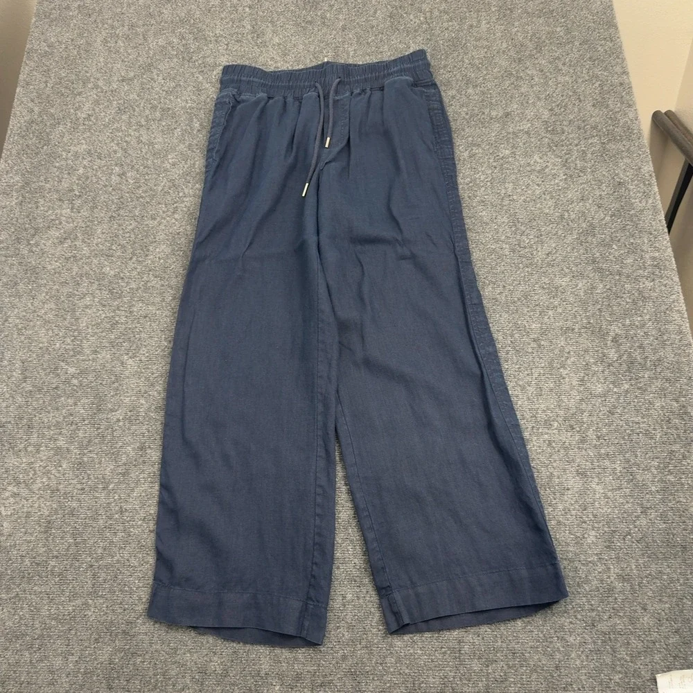 Quince Pants Womens L Blue Linen Wide Leg Drawstring Casual Summer